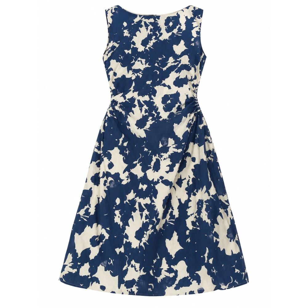 Abercrombie & Fitch Navy Cream Floral Fit & Flare Dress Sleeveless Ruched Waist